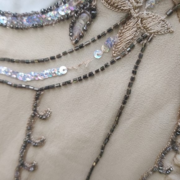 Papell Boutique Beige Beaded Sequin Top - Picture 3 of 7
